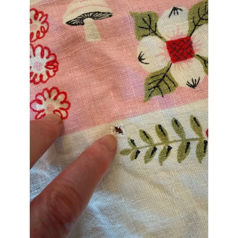Vintage table cloth. Pink. Mushrooms